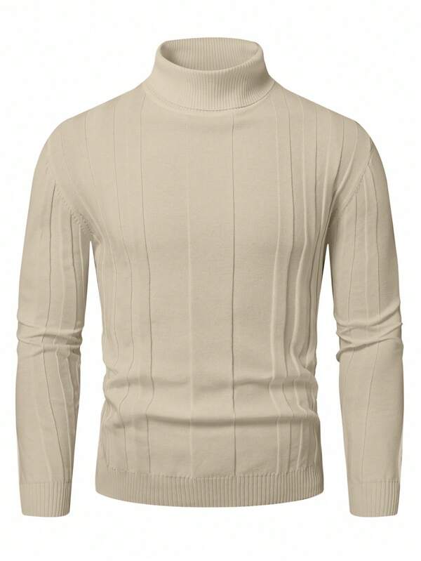 Manfinity Homme Jersey casual de punto de cuello alto de unicolor, de manga larga, versátil y de moda para hombre, otoño/invierno