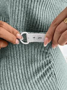 SHEIN Maternity Solid Color Round Neck Short Sleeve Top And Skirt 2 Pieces Set Knit Two Piece Set Modest Two Piece Set Two Piece Set Women Dress Ribbed Two Piece Set Comfortable Two Piece Set - Blue - View 6