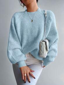 RueChic Jersey unicolor de manga raglán - Azul - Ver 5