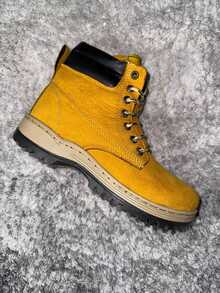 Hombre resistente punta redonda cordones suela antideslizante estilo outdoor trabajo camping bota casual - Amarillo - Ver 5