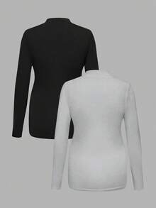 Modmama 孕妇纯色休闲立领长袖百搭T恤 孕期服装 产后服装 - 灰色 - 查看 2