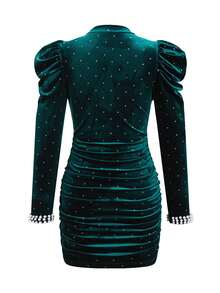 Ellevyn Đầm dệt kim bó sát eo màu xanh lá cây đính đá Rhinestone cổ tròn cho nữ, tay dài, thanh lịch, thích hợp mặc hàng ngày, ngày lễ, Giáng sinh, mùa thu/đông - màu xanh lá - Xem 13