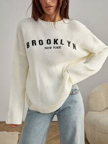 EURMUSE Wavy Knit Long-Sleeve Dress Cover Up,Jumper,Cream Jumper,Jumpers For Women,Jumpers,Black Jumper,Womens Jumper,White Jumper,Women's Jumper,Women's Jumpers,Winter Clothes - White - View 3