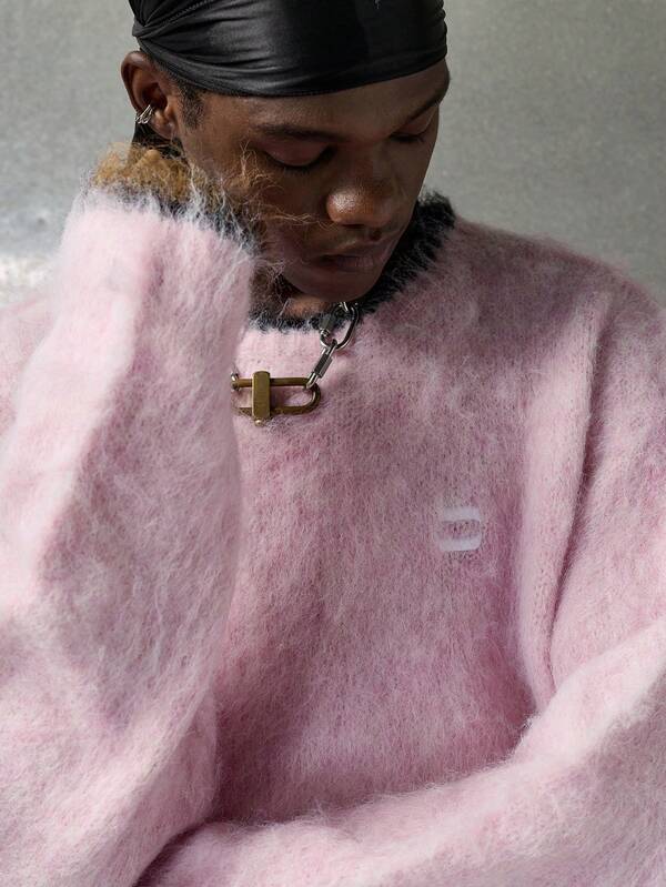 NEON BLANC Men's New Fashion Casual Colorblock Striped Pattern Loose Fit Fluffy Knit Pullover Sweater, Machine Washable Or Dry Clean, For Fall Winter