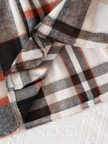 青少年女孩格子拼布长袖连衣裙和立领夹克套装 - 棕色 - 查看 7