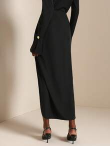 SHEIN Veneréa Women's Fashionable Sexy Metal High Slit Skirt