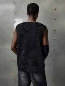 NEON BLANC Men's Casual Street Embroidery Patch Crew Neck Grunge Style Sweater Vest - Black - View 3