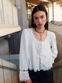 Nöista 带有蕾丝细节的长袖衬衫。 - 白色 - 查看 1