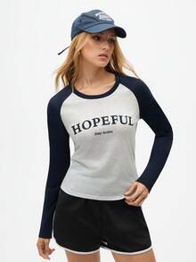 Gameset SHEIN Sport Women's Casual Contrast Color Print Round Neck Long Sleeve Sports T-Shirt - Grey - View 4