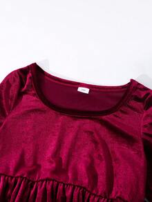 Girls' Vintage Elegant Velvet Scoop Neck Long Sleeve Dress, Fashion Beaded Hem Decoration, Autumn/Winter Christmas Outfits Elegant Long Sleeve Dress Christmas Dress Velvet Dress Vintage Girls Dress  Princess  Halloween/Christmas Party Dresses For  Vacation  Autumn And Winter