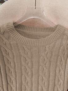 Franclia 博主风格扭绳装饰圆领针织毛衣，百搭，秋冬 - 駝色 - 查看 5