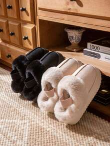 Botas de nieve retro de felpa para mujer 2025 otoño nuevos zapatos de algodón de moda de suela gruesa botas casuales versátiles - Negro - Ver 2