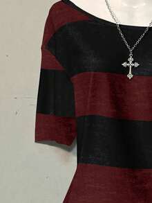 Attitoon 不对称领休闲宽松百搭大码女式T恤 - 紅色 - 查看 8