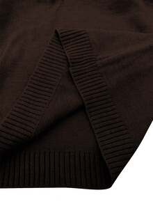 SHEIN LUNE Plus Size Solid Color Crew Neck Sweater, Casual For Autumn/Winter - Coffee Brown - View 5