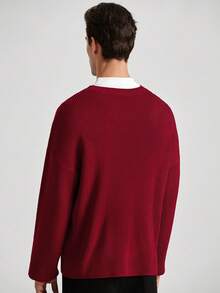 Manfinity CityGents 男士休闲圆领长袖套头毛衣，秋冬，秋季 - 紅色 - 查看 6