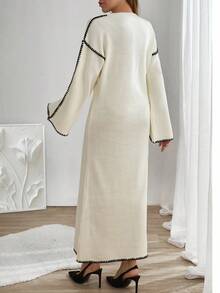 EURMUSE Flared Sleeve Contrast Binding Maxi Dress,Winter Dresses For Women,Petite - White - View 7