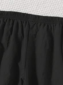 SHEIN Quần ống rộng cạp chun họa tiết sọc tương phản phong cách thể thao thường ngày cho bé gái tuổi teen - màu đen - Xem 5