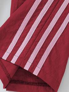 SHEIN Tween Girl Striped Print Elastic Waist Casual Pants - Burgundy - View 3