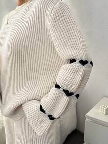 SHEIN Women Sweater With Heart And Pant 2 Pieces - Beige - View 6
