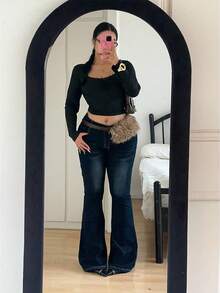 Vibekara Áo thun ngắn tay màu trơn viền ren cỡ lớn, áo thun dài tay màu đen - màu đen - Xem 6