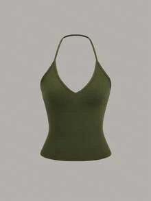 Sweetra 3pcs Women Solid Color Halter Neck Camisole Set - Multicolor - View 4