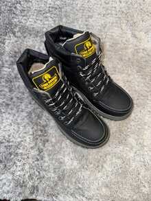 Hombre impermeable resistente punta redonda cordones suela antideslizante estilo outdoor trabajo invierno bota corta - Negro - Ver 1