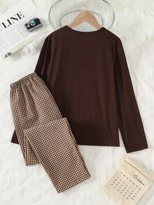 Tween Boy Letter Print Long Sleeve Top & Plaid Pants Loungewear Set Boy Casual Sets - Multicolor - View 2