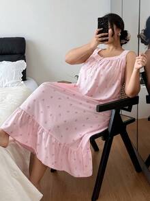 SHEIN Dream Adore Striped Bow Sleeveless Cute Plus Size Women Nightgown Pajamas Dress Sleep Wear Women Dress Momo Dress Night Gown Cute Nightgown Summer Night Gown - Multicolor - View 3