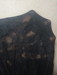 Lureya Chemise T-shirt asymétrique à manches longues évasées en dentelle sexy avec nœud, automne/hiver pour femmes