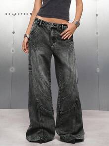 LYSMO Women's Casual Distressed Loose Fit Jeans With Slant Pockets, Autumn - Black - View 4