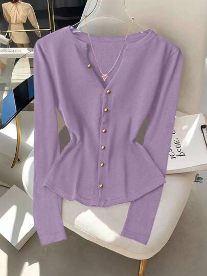 GlowEve New V-Neck Cardigan Vest For Women, Solid Color, Elegant, Versatile, Minimalist Fashion Knit Top