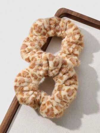 Kawaii 2pcs/Set Chic Vintage Leopard Print Fluffy Scrunchies, Korean Style & Sophisticated, Suitable For Women Daily Wear, Holiday Gift Hair Ties Ponytail Holders Hair Elastics Hair Rope