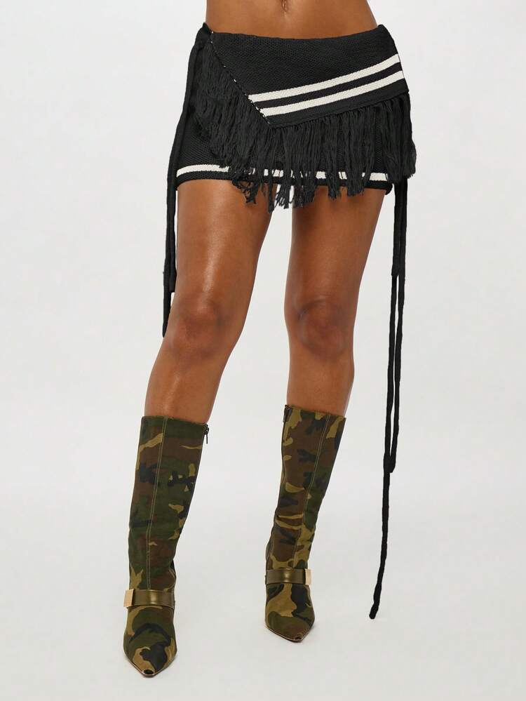 SUMWON WOMEN Knitted Fringe Mini Skirt With Number Print
