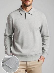 Airaco 男士休闲 Polo 领长袖卫衣，秋季款 - 灰色 - 查看 1