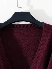 Qadelle Women's Solid Color V-Neck Long Sleeve Top And Pants Knitted 2 Pieces Set - Burgundy - View 3