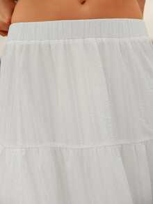 WESTFADE Embroidered Cotton High Waist Tiered Ruffle Maxi Skirt Fall, Autumn, Winter, Boho, Cowgirl, Casual, Cute, Western Wear For Women - White - View 5