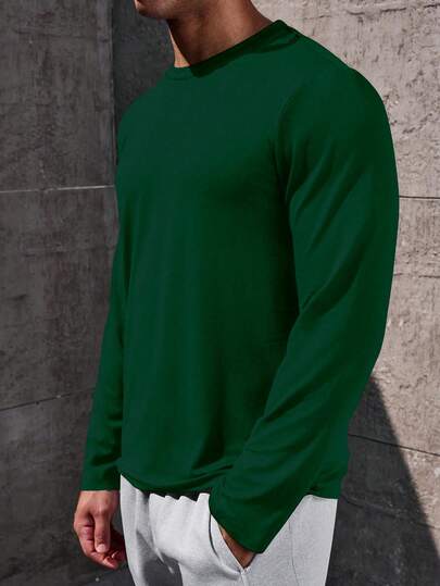 Manfinity Homme Men's Solid Color Crew Neck Casual Long Sleeve T-Shirt Men Sweater Top Men Turtleneck Shirts Summer Turtle Neck Men Men Full Sleeve Tshirt Mock Neck Men