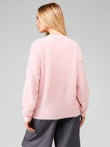 MISSGUIDED Fuzzy Button Front Cardigan With V-Neck And Long Sleeves For Cozy Layering - Pink - View 2