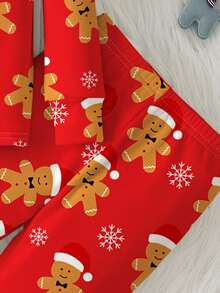 SHEIN Young Boy Christmas Themed Graphic Print Snug Fit Round Neck Long Sleeve Top And Pants Pajama Set, Suitable For Autumn/Winter And Christmas Season - Multicolor - View 5