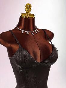 Amplova 蛇皮纹理光泽涂层衬垫紧身胸衣迷你连衣裙 - 棕色 - 查看 6