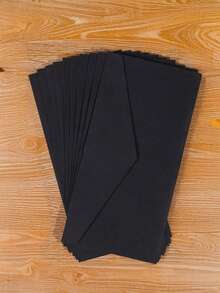 SHEIN 10pcs Black Paper Envelopes & Cards Set - Elegant Wedding Invitations, Greeting Cards, Postcards, Office Supplies, Stationery For Mailing, Parties - Black - View 2