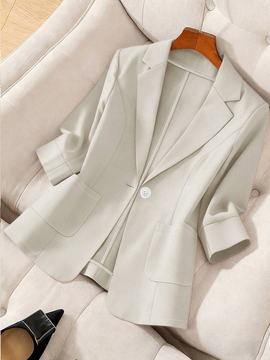 Regalyn Plus Size Women's Solid Color Lapel NeckLong Sleeve Casual Jacket Winter Fall Autumn