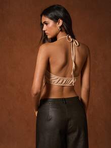 Glamine Women's Autumn Metal Decor High Elasticity Halter Neck Camisole - Champagne - View 2