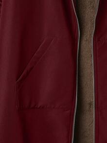GlowEve 女士蓬松连帽长款常规夹克 - 酒紅色 - 查看 4