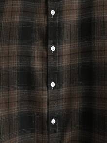 Manfinity Homme 男士时尚休闲格纹印花长袖衬衫，棕色纽扣男士衬衫，复古街头风男士衬衫，可叠穿，格纹外套，适合日常休闲、周末旅行、户外活动、探险旅行、轻松的工作环境或半正式场合，也是送给男友/丈夫、周年纪念日或圣诞节的理想礼物。