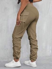 VaVaBold 女式纯色高腰 3D 口袋哈伦裤 - 卡其色 - 查看 6