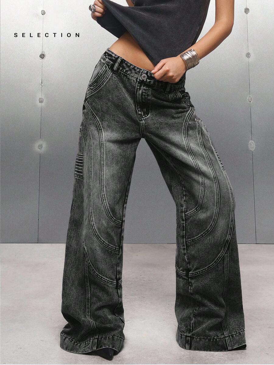 LYSMO Women's Casual Distressed Loose Fit Jeans With Slant Pockets, Autumn - Black - View 1