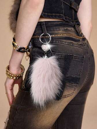 Kawaii 1 pezzo Elegante portachiavi retrò in acrilico di alta qualità con fiocco, a forma di cuore, con stampa animalier leopardata e finta pelliccia, accessorio di moda come regalo per le donne