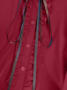 GlowEve CURVE 大码宽松长袖蕾丝边衬衫，优雅上衣，红色针织衫，春秋季，别致蝴蝶结衬衫，复古浪漫法式独特设计上衣