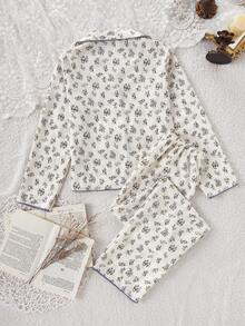 School Girl Pajamas, Tween Girl Cute Cherry Print Long Pants And Long Sleeve Casual 2 Pieces Loungewear Set - Apricot - View 2